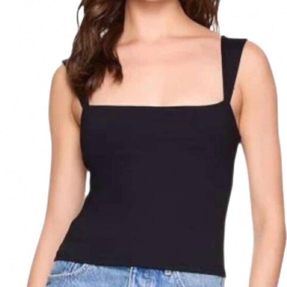 SUSANA MONACO angled strap square neck sleeveless tank top in black Size Small